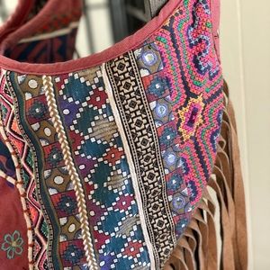 NWOT Fringe Quilted Hippie Messenger Bag